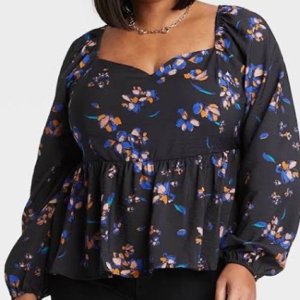Ava & Viv Women's Plus Size Long Sleeve Sweetheart Peplum Top